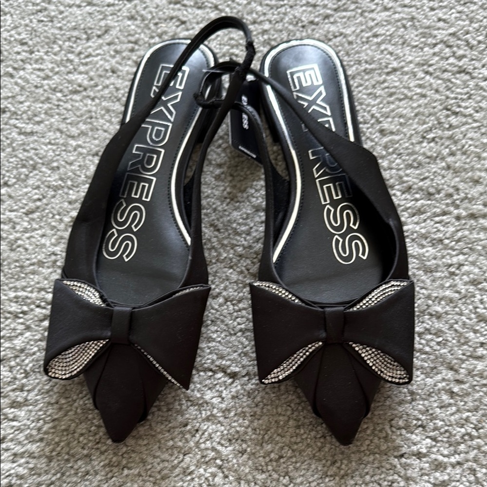 NWT Express Elegant Black Bow Slingback Flats